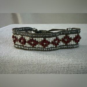 Beaded Red & White Women's Bracelet